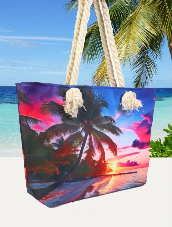 Canvas Palm Tree Print Shoulder Tote